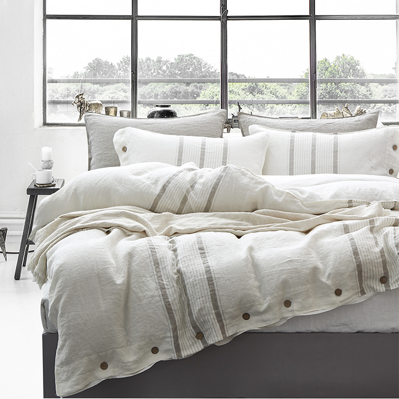 法国进口白色纯亚麻四件套北欧100%全亚麻被套棉麻床单床上用品4