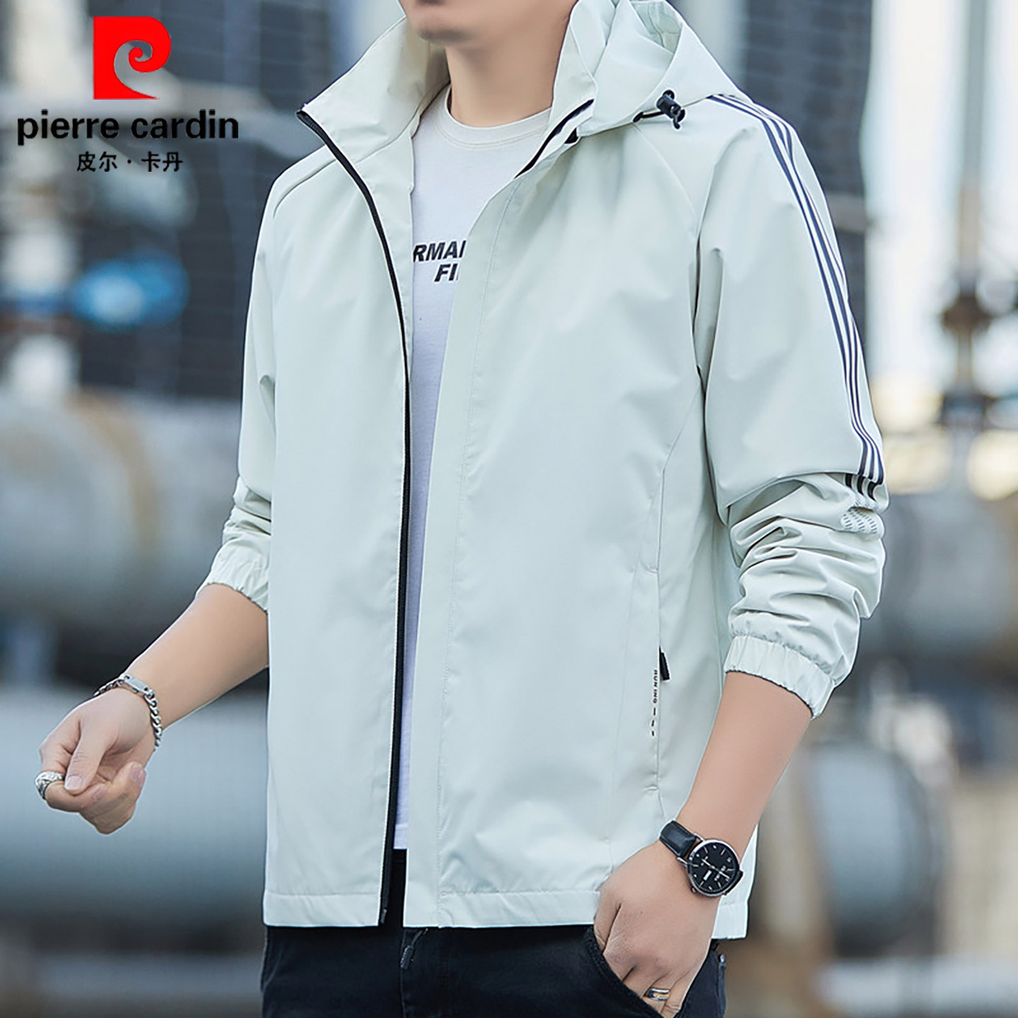 皮尔卡丹冲锋衣外套男士春秋季薄款大码户外防水风衣宽松休闲夹克