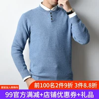 2019 mới áo len cashmere nguyên chất nam cổ tròn nửa nút cao che áo len dày áo len giản dị rộng kích thước lớn - Áo len Cashmere shop áo thun nam