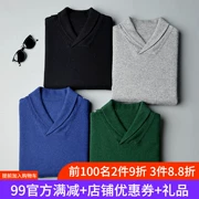 Áo len cashmere 100% nam màu xanh lá cây cổ áo dày dày áo len dày đầu áo len cổ chữ V mùa thu và mùa đông mới - Áo len Cashmere