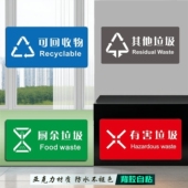 亚克力环保卫生垃圾桶厨房标识牌厨余有害可回收干湿分类提示贴