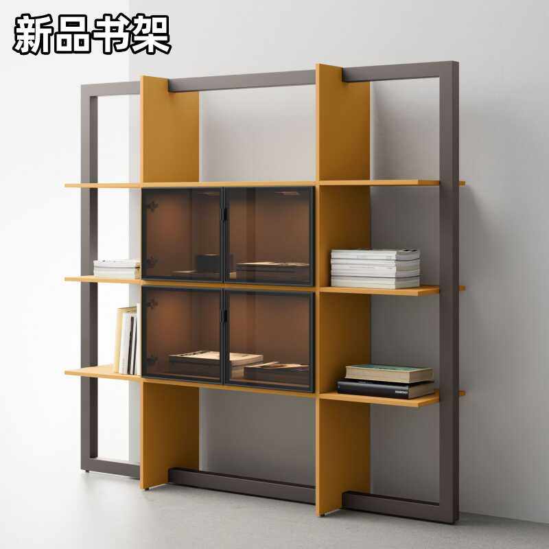 新品烤漆书架意式轻奢书柜实木置物架装饰书架现代简约陈列柜定制