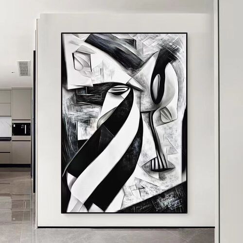 大芬村纯手绘油画现代简约毕加索抽象黑白客厅装饰画玄关走廊挂画