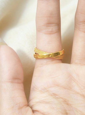 中古星芒双环戒指女2026轻奢高级感指环古法金色食指戒