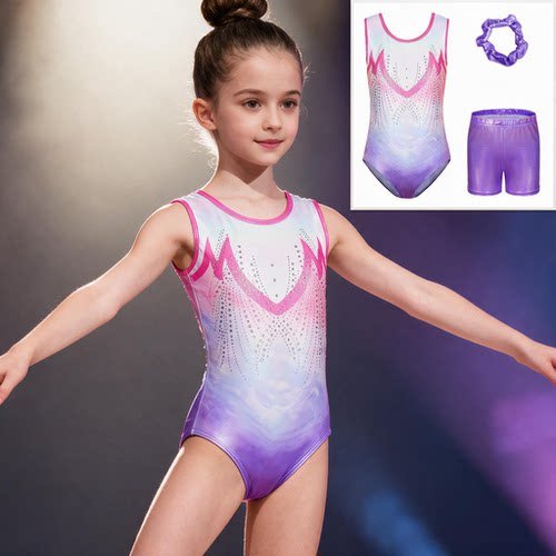 Amazon儿童体操服渐变贴钻芭蕾舞练功服连体衣Girl Kid Leotard