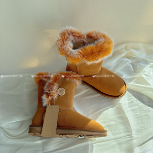 澳洲EVERAU雪地靴女冬季 保暖羊皮毛一体中筒一粒扣钢标防滑靴3161