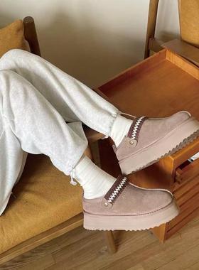 EVERAU澳洲冬款女鞋矮筒雪地靴厚底一脚蹬塔茨两穿羊毛女靴2059