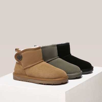 EVERAU羊皮毛一体铜扣保暖雪地靴