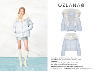 OZLANA羽绒服女冬季新款保暖可拆卸毛领面包服立领外套AU233087