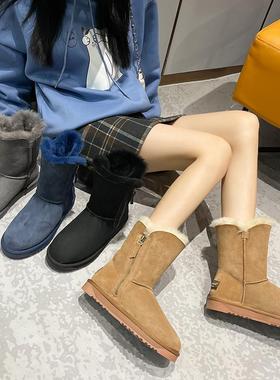 澳洲TASMAN AUS中筒皮毛一体侧拉链雪地靴冬保暖防水棉鞋靴子5822