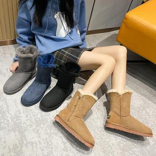 澳洲TASMAN 靴子5822 AUS中筒皮毛一体侧拉链雪地靴冬保暖防水棉鞋