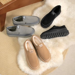 EVERAU澳洲冬款男鞋男士一脚蹬乐福鞋豆豆牛皮鞋面纯羊毛EA5042