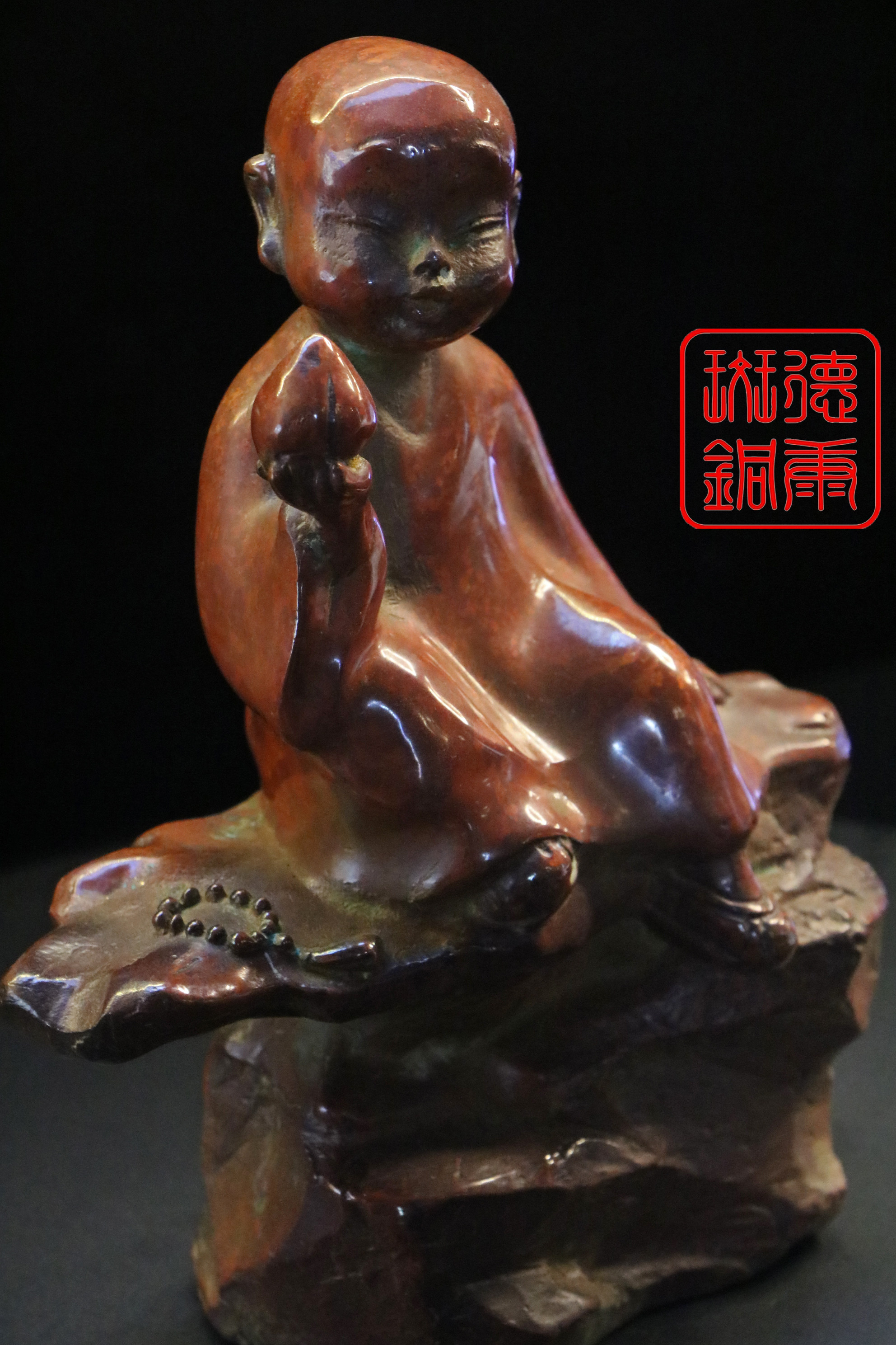 云南会泽德康斑铜 手工铸造工艺品小沙弥 非遗传承人康贵友