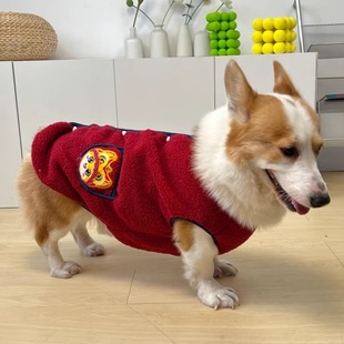 柯基新年衣服秋冬装加绒加厚保暖喜庆过年棉背心柴犬泰迪狗狗衣服