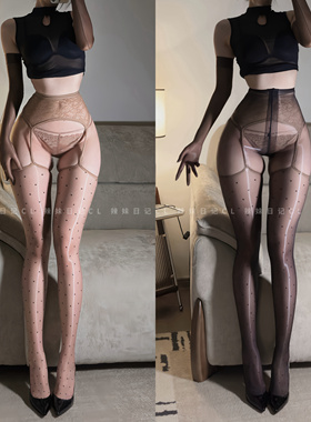 辣妹日记CL「烟雨」极光一体油亮性感吊带袜波点薄款丝袜长筒袜女