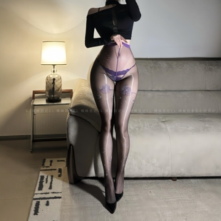 辣妹日记CL「月蚀」提花极光油亮超薄5D高腰T裆性感黑丝袜连裤袜