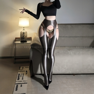 辣妹日记CL「浮影缎光」四面镂空金属银油亮光泽裤性感丝滑打底裤