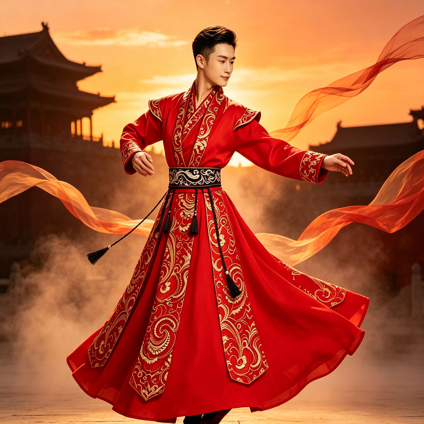 套马杆中国风红色古装演出服女打鼓服古典舞蹈服侠客花木兰珊瑚颂