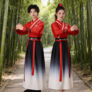 刀剑如梦精忠报国中国龙舞蹈演出服装男女学生扇子舞表演骁探故知