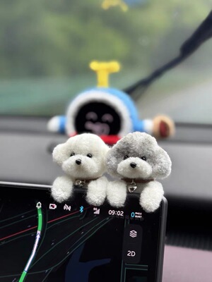 汽车内饰品中控台后视镜可爱车载情侣摆件小车狗狗泰迪狗用品网红