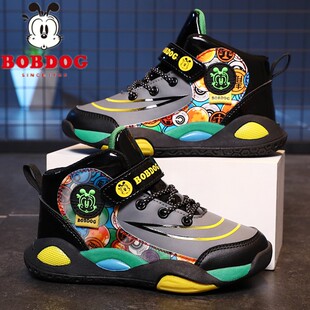 巴布豆童鞋男童运动鞋2025秋冬新款皮面防水儿童休闲鞋子男孩球鞋