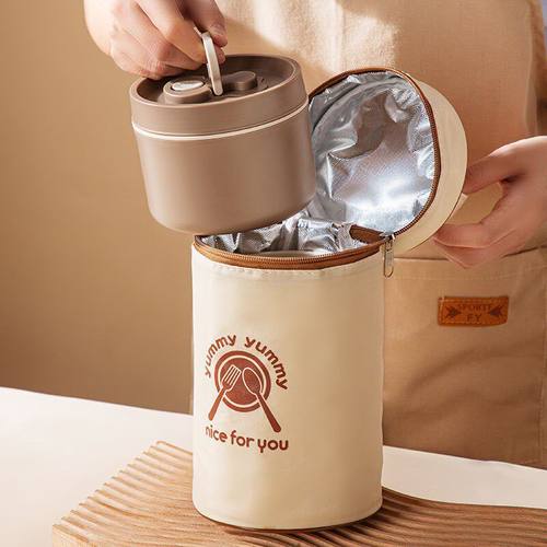 手提袋饭盒袋保温袋大容量高颜值铝箔带饭包圆形便当包上班族饭袋