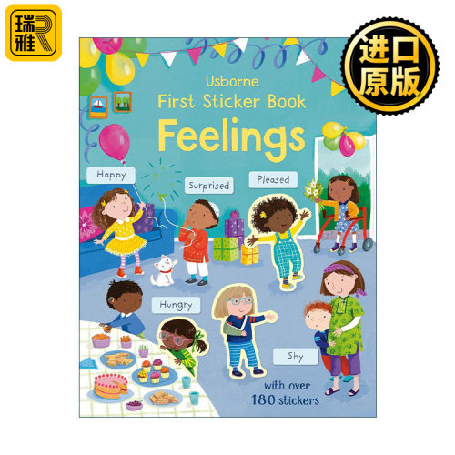 英文原版 Usborne First Sticker Book Feelings 感觉主题贴纸书 180多张贴纸 尤斯伯恩儿童启蒙认知益智游戏 进口英语原版书籍