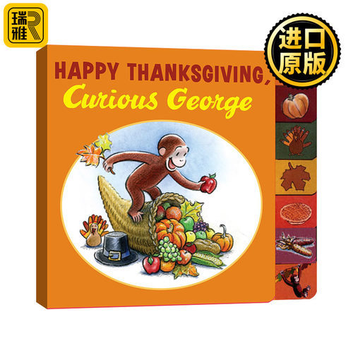 Happy Thanksgiving, Curious George Tabbed Board Book 好奇猴乔治，感恩节快乐 大开异形纸板书