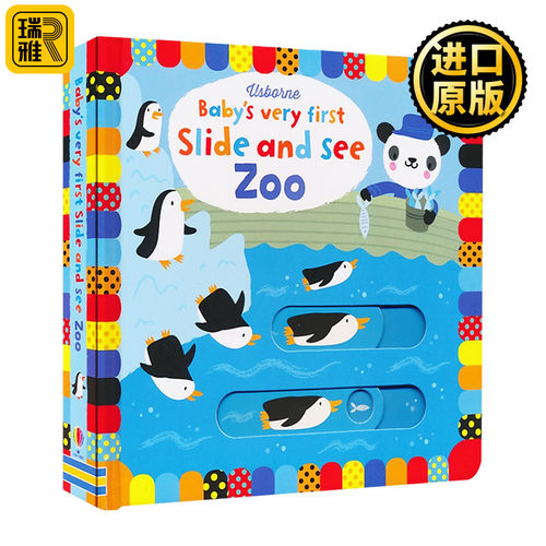 幼儿滑动触摸操作书 动物园 英文原版绘本Usborne Baby's Very First Slide and See Zoo儿童动物科普启蒙认知纸板书 亲子互动童书