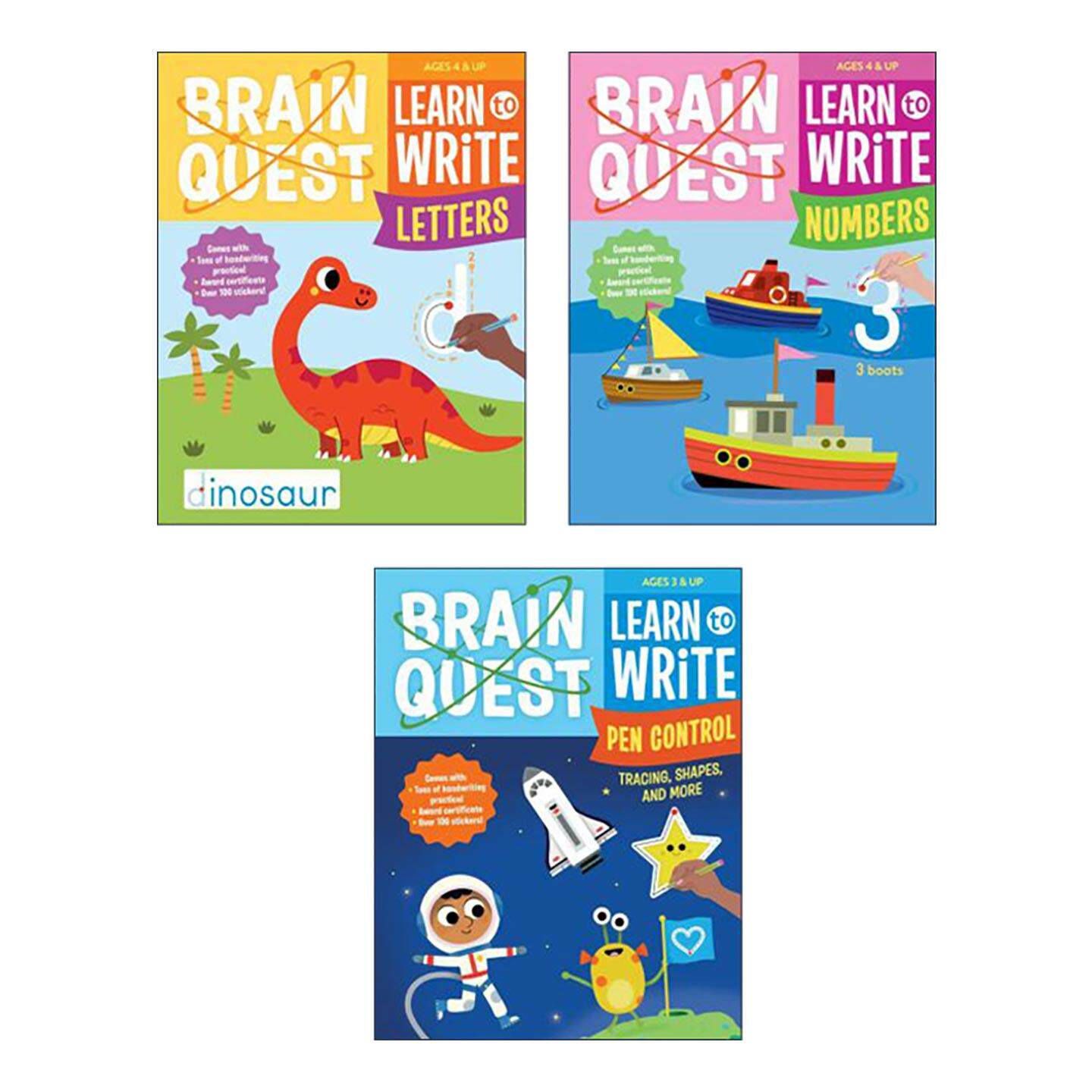 英文原版 Brain Quest Learn to Write Gift Set 大脑任务学会写3册盒装 含数字 字母 抓笔描形 英文版 进口英语原版书籍