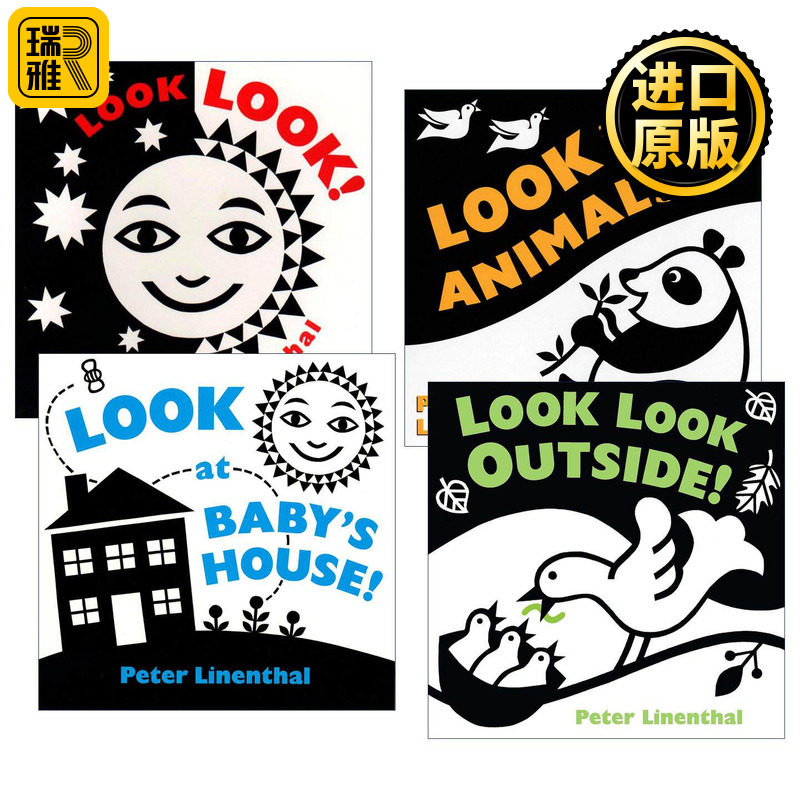 英文原版 Look...by Peter Linenthal 儿童启蒙认知绘本4册 纸板书 黑白对比插图 Peter Linenthal 英文版 进口英语原版书籍