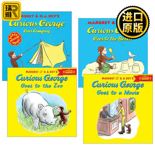 英文原版 Curious George 好奇猴乔治去露营/去电影院/去沙滩/去动物园4册 英文版 进口英语原版书籍
