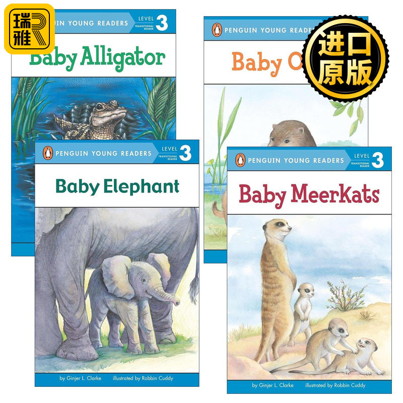 英文原版 Penguin Young Readers Level 3 Baby系列4册 大象宝宝 鳄鱼宝宝 猫鼬宝宝 水獭宝宝 企鹅青少分级阅读3级 进口英语书籍