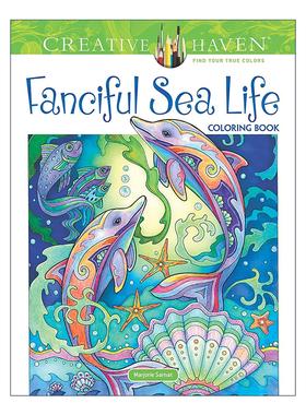 英文原版 Creative Haven Fanciful Sea Life Coloring Book 创意保护区 奇幻海洋生物 填色涂色书 减压 英文版 进口英语原版书籍