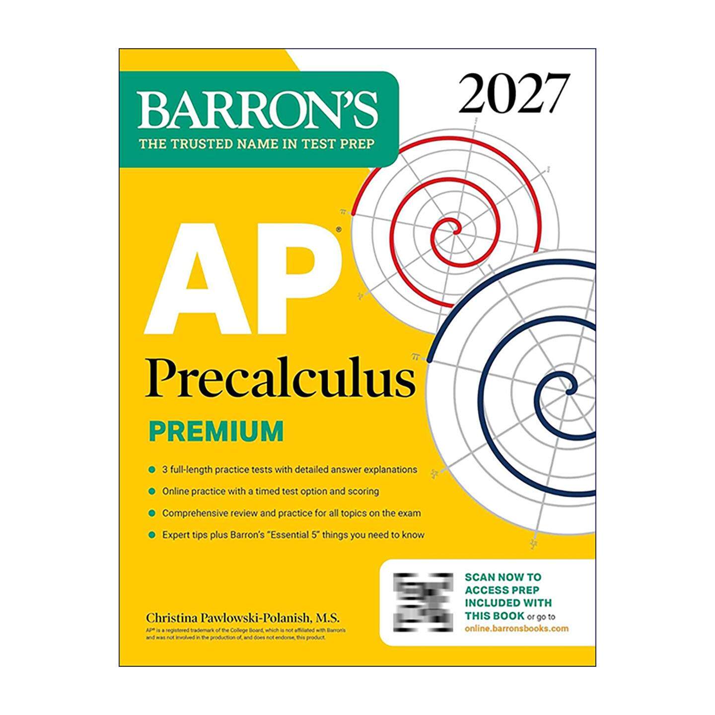英文原版 AP Precalculus Premium 2027 巴朗AP 初级微积分高级版 3套题+综合复习+在线练习 英文版 进口英语原版书籍