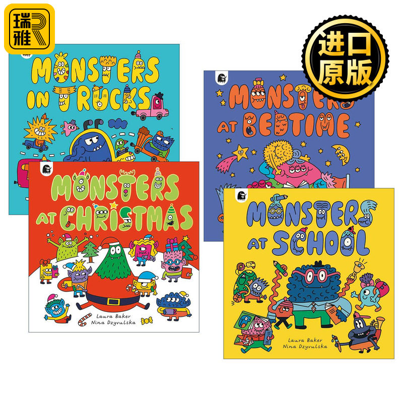 英文原版 Monsters at Bedtime 混乱的怪物城系列4册 儿童幽默趣味绘本 圣诞节的怪物 卡车里的怪物 英文版 进口英语原版书籍