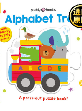 字母火车 纸板书 英文原版 Puzzle and Play Alphabet Train 字母认知单词启蒙纸板操作书 拼图活动书Roger Priddy Books英语书籍