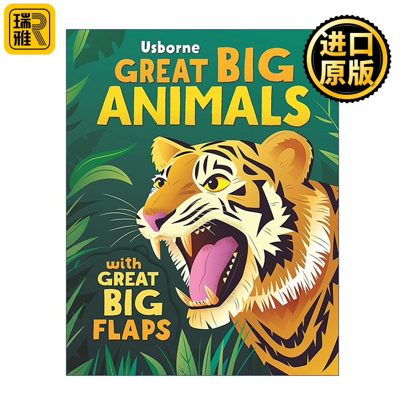 英文原版 Great Big Animals with great big flaps 超级大动物 翻翻动起来 尤斯伯恩儿童科普互动纸板书 老虎扑食 大象推树英文版