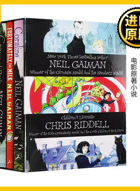 尼尔盖曼3册盒装 Neil Gaiman 英文原版小说 鬼妈妈 Coraline 坟场之书The Graveyard Book幸好有牛奶 全英文正版电影原著英语书籍