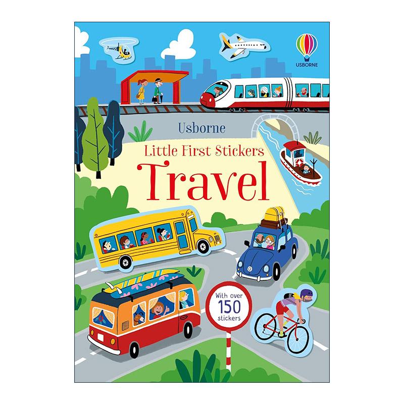 英文原版 Usborne Little First Stickers Travel 旅游主题贴纸书 150多张可重复使用贴纸 出游方式交通工具 尤斯伯恩儿童益智游戏