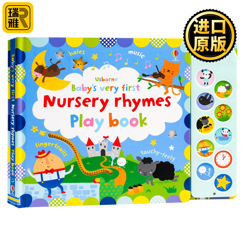 Usborne童谣儿歌 英文原版绘本Baby's Very First Nursery Rhymes Playbook尤斯伯恩幼儿纸板触摸发声翻翻洞洞书 儿童启蒙游戏互动