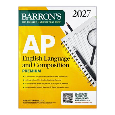 英文原版 AP English Language and Composition Premium 2027 巴朗AP英语语言与写作 高级版 8套练习测试+综合复习+在线练习