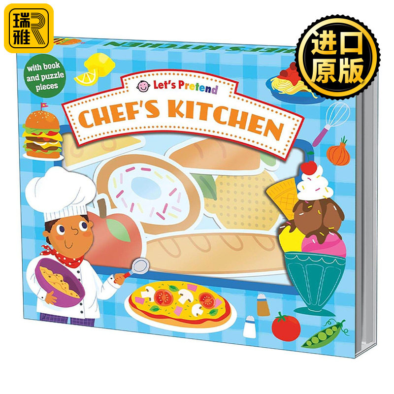 英文原版 Let's Pretend Chef's Kitchen 小小角色扮演者 厨师 儿童科普百科翻翻操作纸板书 益智游戏套装 英文版进口英语原版书籍