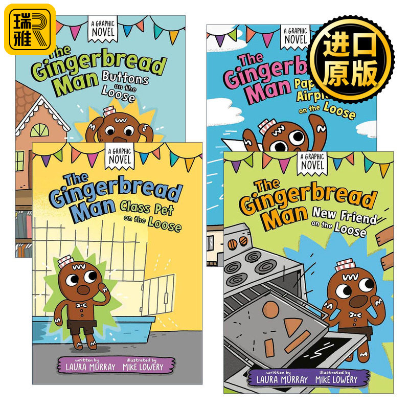 英文原版 The Gingerbread Man 姜饼人系列4册 儿童爆笑漫画图像小说 Laura Murray 英文版 进口英语原版书籍