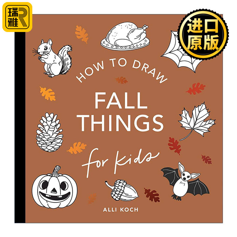 英文原版 Fall Things 代表秋天的物品 儿童初学者绘画分步指南 5分钟趣味课程 可撕纸张 益智活动书 Alli Koch 进口英语原版书籍