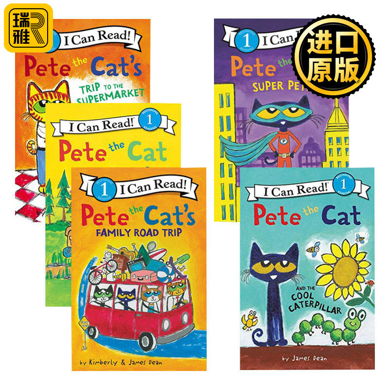 皮特猫系列5册 英文原版绘本 Pete the Cat I Can Read Level 1 皮特猫和毛毛虫 去野营 家庭旅行 儿童启蒙阅读故事 进口英语书籍
