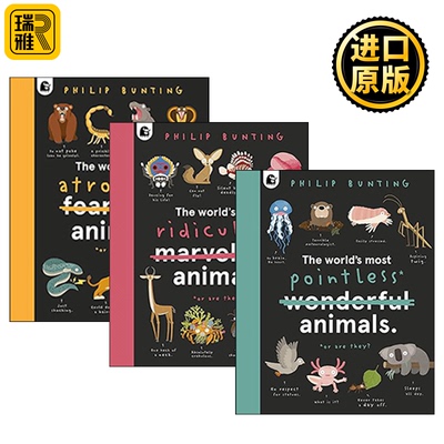 英文原版 The World s Most Animals 精装插画动物科普绘本 3册 世界上那些笨/残暴/荒谬的动物 Philip Bunting 英文版 进口原版书