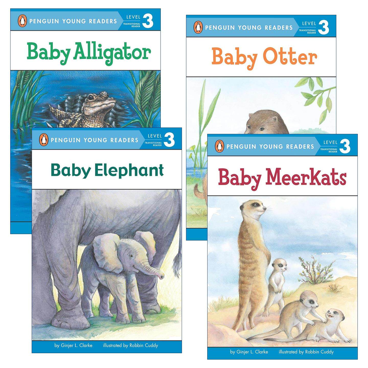 英文原版 Penguin Young Readers Level 3 Baby系列4册 大象宝宝 鳄鱼宝宝 猫鼬宝宝 水獭宝宝 企鹅青少分级阅读3级 进口英语书籍