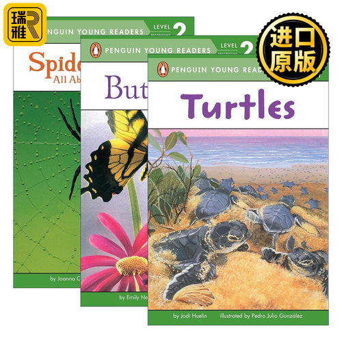 英文原版 Penguin Young Readers Level 2 动物科普系列3册 蝴蝶 蜘蛛的午餐 海龟科普百科 企鹅青少分级阅读2级 进口英语原版书籍