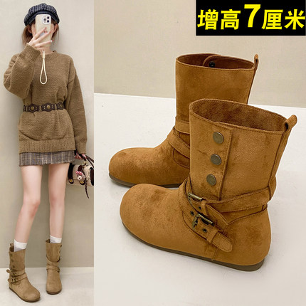 7cm内增高马丁靴女2025冬季新款小个子百搭勃肯复古小短靴瘦瘦靴